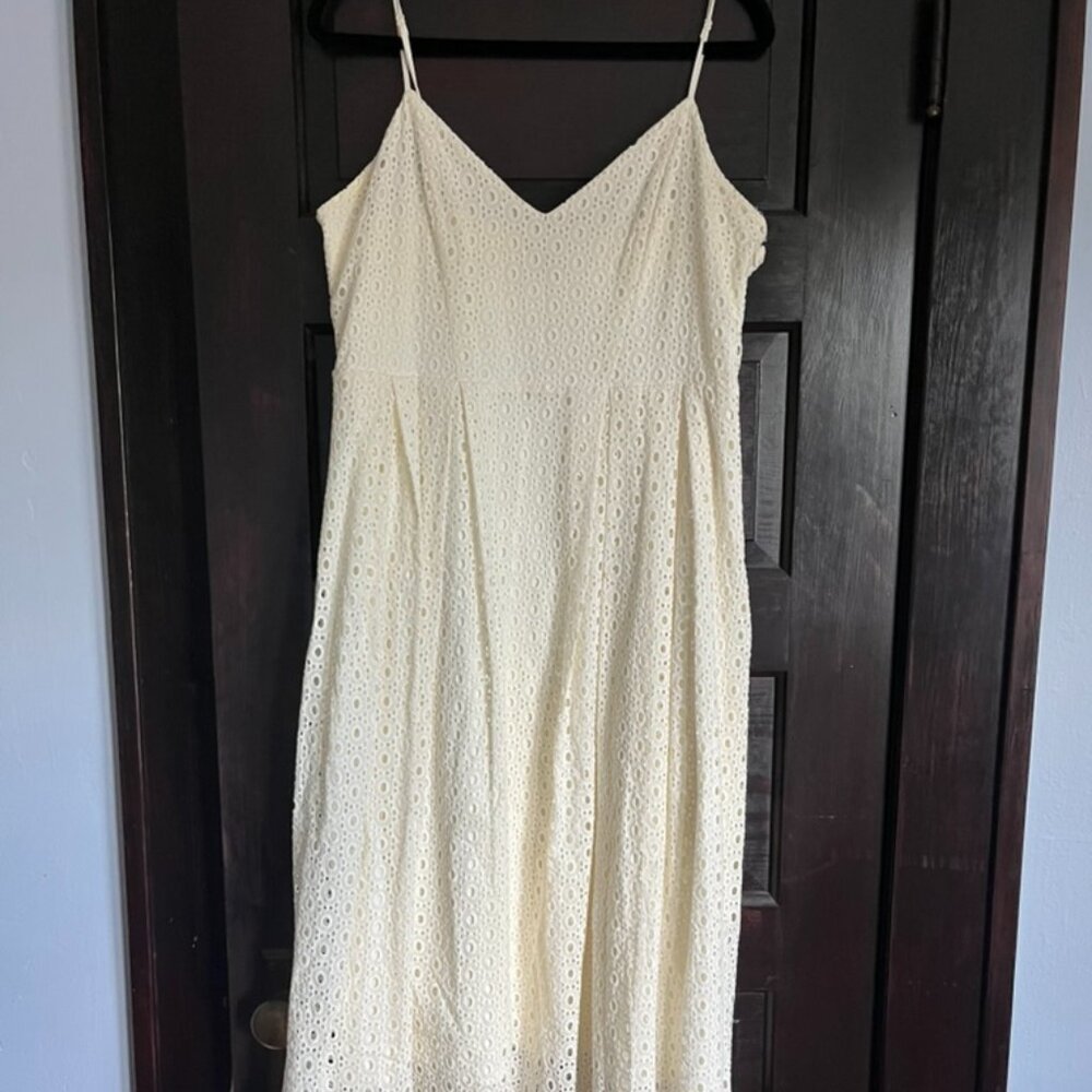 H&M Eyelet White Knee-Length Dress, Size 12